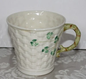 BELLEEK POTTERY IRELAND SHAMROCK PATTERN COFFEE MUG 7th MARK (BROWN) 3 1/4"TALL - Picture 1 of 7