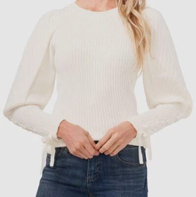 $80 Cece 女式白色气球袖领带圆领毛衣 XL 码 — 第 1/2 张图片