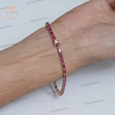 Solid 14k Yellow Gold Bracelet Handmade Natural Ruby Gemstone Bracelet Jewelry - Image 1 of 4