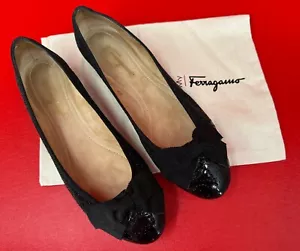 My Ferragamo My Pretty Salvatore Ferragamo Negro Brillo Arco Ballet Pisos 9 1/2B - Imagen 1 de 15