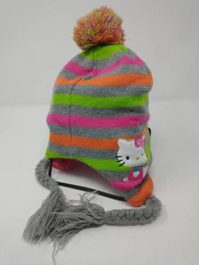 Hello Kitty by Sanrio Beanie Hat with Pom Tassels 2013 Girls Knit Embroidered - Picture 1 of 6