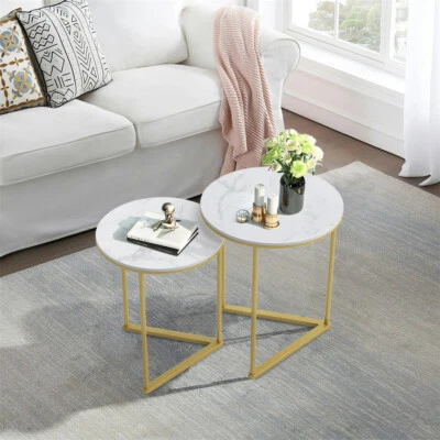 2 Extendable Marble Nesting Side Table Small Coffee Table Stacking End Table Set - Image 1 of 4