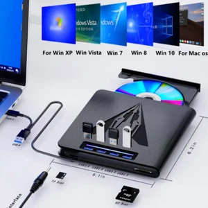 7in1 External USB 3.0 DVD CD RW Writer Drive Burner Reader Player For Laptop PC - Picture 1 of 7