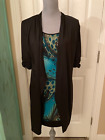 DELIRIOUS, STRETCHY, SHEATH DRESS WITH ATTACHED BLACK SHORT SLEEVE CARDIGAN, L