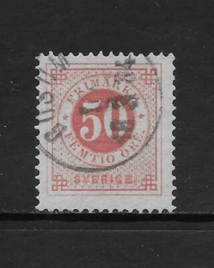 SWEDEN SCOTT 36 USED F/VF - 1878 50o CARMINE ISSUE - NUMERAL OF VALUE - Picture 1 of 2