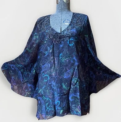 Top Kimono Chico’s Mujer S/M Seda Paisley Transparente Boho Festival Hada Capricho Foto 1 de 4