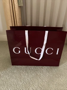 GUCCI GIFT / SHOPPING BAG SUPER XL 18.75" W X 13.5"H X 8" D MAROON GLOSSY PAPER - Picture 1 of 10