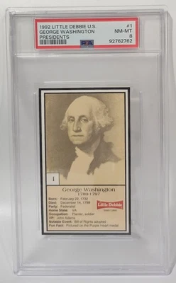 1992 Little Debbie U.S. Presidents #1 George Washington Presidents PSA 8 - Image 1 of 2