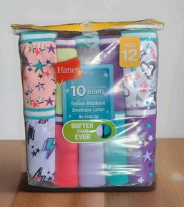 HANES Size 12 Girl's Briefs 10-Pack 100% Cotton Tagless Colorful Underwear New - Picture 1 of 2