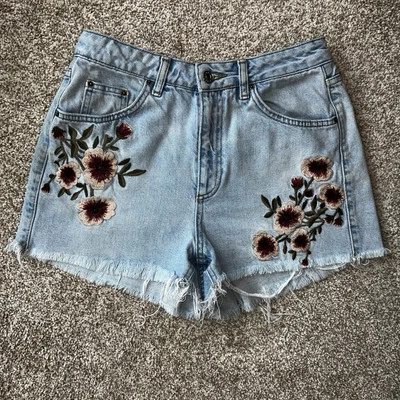 Pantalones Cortos de Jean Topshop Moto Mom Denim Recorte Floral Bordado Talla 6 Foto 1 de 4