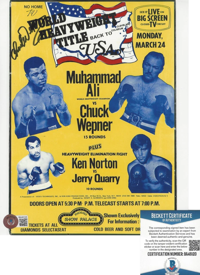 BOXER CHUCK WEPNER SIGNED 8x10 PHOTO ROCKY MUHAMMAD ALI FIGHTER BECKETT COA BAS - Image 1 of 1