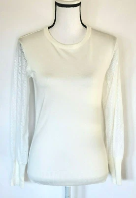 DKNY Women's Sweater with Sequin Sleeves in Ivory Size XXS New MSRP $89.00 - Image 1 of 4
