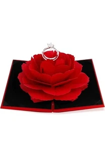 Valentine's Day Ring Box Case Rose Jewelry Engagement Wedding Gift Box Only(Red) - Picture 1 of 6