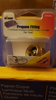 Mr. Heater F273754 1/4 Male Pipe Thread x 1"-20 Female Throwaway Cylinder Thread - Image 1 of 2