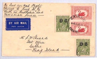 AUSTRALIA Air Mail 1934 Cover FIRST FLIGHT Cairns *KING ISLAND* Tasmania YM157 — 第 1/4 张图片