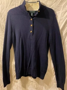Women's LRL LAUREN JEANS CO. RALPH LAUREN 100%Cotton w/ Gold Half Button Sweater - Picture 1 of 5