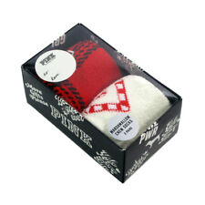Victoria's Secret Pink Marshmallow Crew Socks Gift Box Set (2 Pairs) Red White