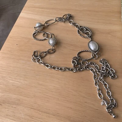 Collar Cadena Cuerda Imitación Perla Tono Plata Firmado Diseño Premier Foto 1 de 4