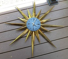Vintage Herold ? Atomic Starburst Sunburst Wall Clock Mid Century Modern ~ Works