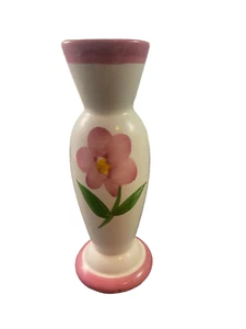 Vintage Hand Painted Vase with Pink Flower 7 1/2" made in Portugal - Picture 1 of 8