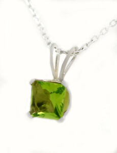 GENUINE 0.92 Cts PERIDOT PENDANT 14K WHITE GOLD - Free Chain - NEW WITH TAG