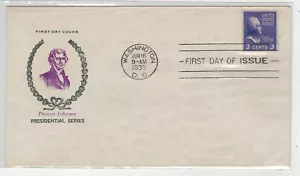 1938 PRESIDENTIAL SERIES FDC FIDELITY WREATH CACHET 807 THOMAS JEFFERSON - Picture 1 of 1