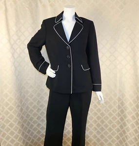 Tahari marineblau weiß Trim Polyester Damen Hosenanzug Größe 12 - Bild 1 von 12