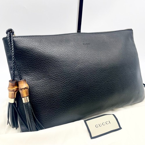 Gucci Pochette Borsa Nera Pelle Bambù 449653 203998 Borsetta Autentica