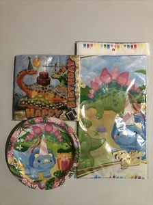 Dinosaur Party Paper Plates Birthday Cute Pink Dinosaur Party Tableware Supplies - Picture 1 of 4