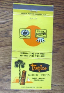 FUNDA TIKI MATCHBOOK: TROPICS HOTELS INDIO & BLYTHE CALIFORNIA MATCHCOVER -B24 - Imagen 1 de 3