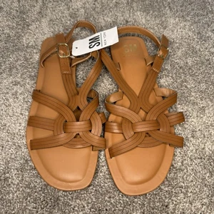 SM New York Woven Brown Braded Sandals Slip On Women's 9 Boho Vacation INDI - Picture 1 of 4