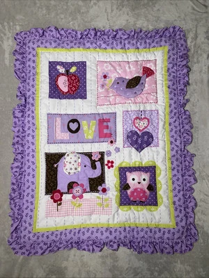 Manta Edredón Cuna Bebé Pájaro Elefante Amor Reversible Flor Volantes Lovey Foto 1 de 4