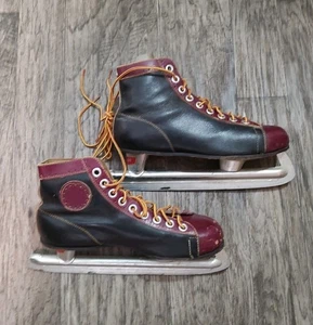 Patines de hielo vintage 2 tonos talla 9 para hombre vintage hockey marrón negro - Imagen 1 de 12