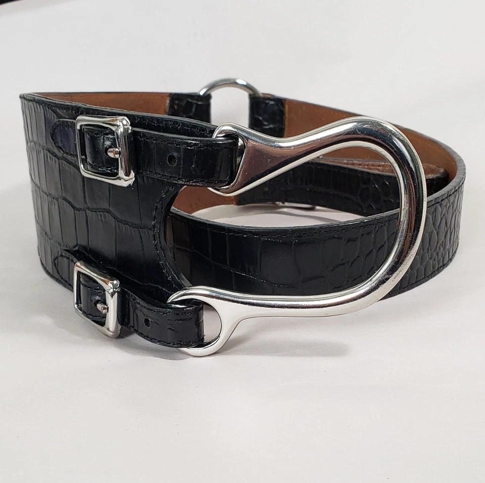 Cinturón Lauren Ralph Lauren Negro Ws Estribo Ecuestre Cuero de Cocodrilo Repujado 36"-38" Foto 1 de 4