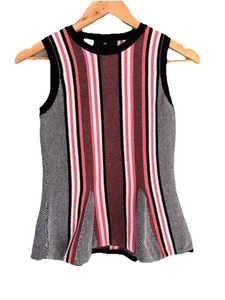 Cue Ladies Top Sz 8 Peplum Sleeveless Knit Corporate Office Work Stripe Classic - Picture 1 of 9