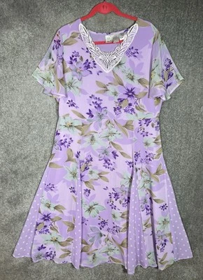 VTG Roamans Maxi Dress Womens Size 14W Purple Green Yellow Floral Polka Dot - Image 1 of 4