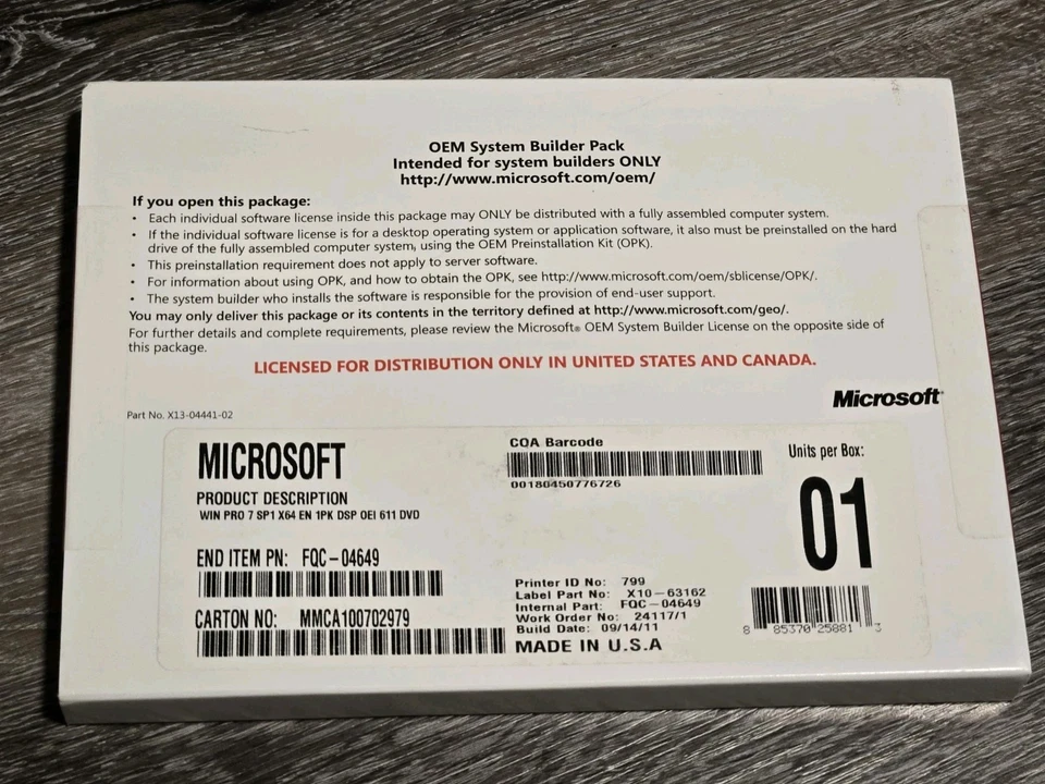 Microsoft Windows 7 Professional 64-BIT W/SP1 + License 🔑 *FACTORY SEALED* - Image 1 of 1