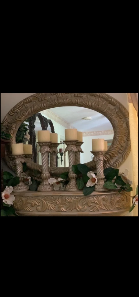 Vintage Home Interior Wall Mirrors, Shelf,(4)Candle Holders w/ Candles INCLUDED - Image 1 of 1
