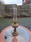 Vintage Electric Oil Lamp Brass With Shade Glass Chimney Converted