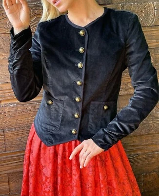 Free People NUEVA Chaqueta Para Mujer Pequeña Negra Terciopelo Becky Estilo Militar Foto 1 de 4