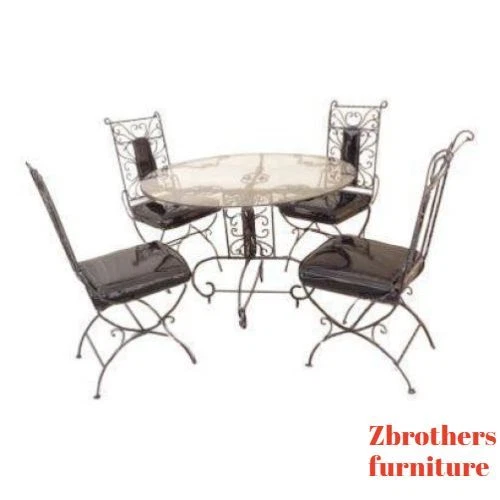 vintage metal scroll iron patio porch out door regency dining set table 4 chairs - Image 1 of 4