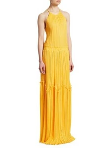 Iconic Designer HALSTON HERITAGE Halter Ruffled Pleated Hostess Gown Dress $495 - Picture 1 of 6
