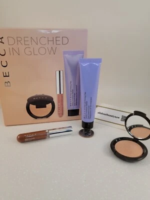 BECCA Drenched In Glow Kit Mini Face Set Highlighter, Primer & Lip Gloss BNIB - Image 1 of 4