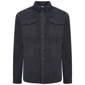New Men's Navy Sherpa Lined Buttoned Fleece Over Shirt, with storm grey lining - Picture 1 of 25