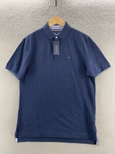 Tommy Hilfiger Polo Shirt Mens Medium Blue Classic Fit Cotton Casual Flag NEW