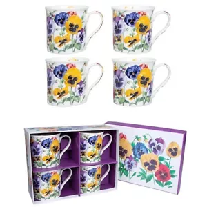 Leonardo Botanical Pansy Flower Coffee Tea Mug Gift Set of 4 Gift Boxed - Picture 1 of 2