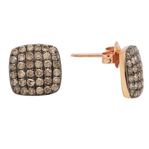 14K ROSE GOLD PAVE BROWN CHAMPAGNE COGNAC DIAMOND PUFFED STUD STUDS EARRINGS - Bild 1 von 1