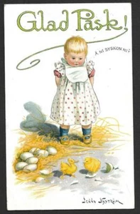 SCHWEDEN, 1916 POSTKARTE, VON MÄDCHEN, KÜKEN & ENTLEIN, ETIKETT AUF DER RÜCKSEITE, KNAPP. - Bild 1 von 1