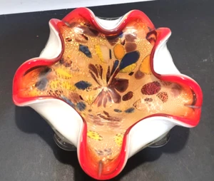 stunning bright Murano Blown red Glass Bowl, Cased Avventurina Tutti Frutti MC - Picture 1 of 2