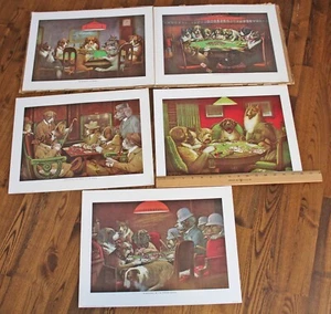VNTG CM Coolidge Hunde Poker spielen 5 Farben Lithographie Drucke Arthur Kaplan - Bild 1 von 8